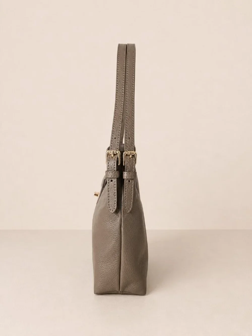 Taupe Genuine Leather Shoulder Bag, Italian Leather Handbag, Medium Hobo Bag